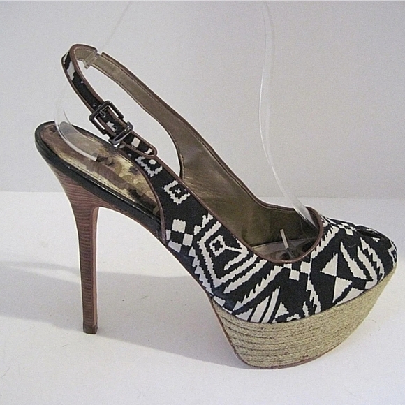 SAM Edelman Novato Women's Black/White Tribal Print Slingback Heels Sz 8.5 - Picture 1 of 10